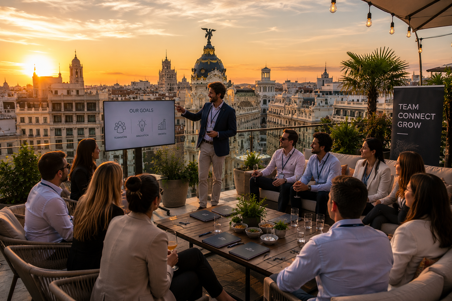 Participants à un séminaire d’entreprise à Madrid avec activité de team building